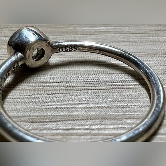 Designer Pandora Sterling Silver & 14k Gold Set Cubic Zirconia Ring, Size 6.5 - Picture 8 of 12